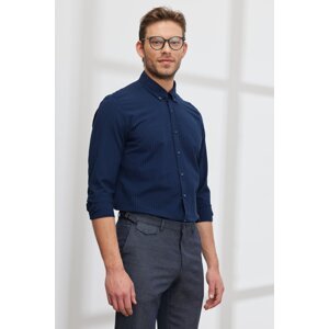 ALTINYILDIZ CLASSICS Men's Navy Blue Slim Fit Slim Fit Buttoned Collar 100% Cotton Shirt