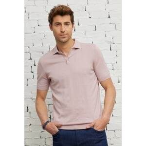 ALTINYILDIZ CLASSICS Men's Pale Pink Standard Fit Normal Cut Polo Neck 100% Cotton Short Sleeve Knitwear T-Shirt