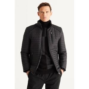 ALTINYILDIZ CLASSICS Men's Black Standard Fit Regular Fit High Neck Patterned Coat