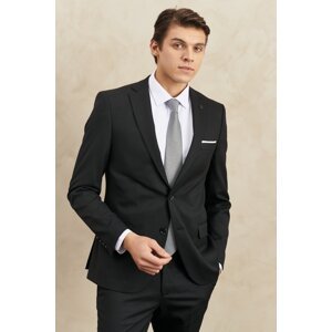 ALTINYILDIZ CLASSICS Men's Black-gray Extra Slim Fit Slim Fit Mono Collar Striped Classic Suit