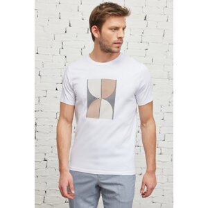 ALTINYILDIZ CLASSICS Men's White Slim Fit Slim Fit Crew Neck Short Sleeve Printed T-Shirt