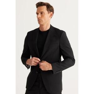 ALTINYILDIZ CLASSICS Men's Black Extra Slim Fit Slim Fit Dovetail Collar Woolen Water And Stain Resistant Nano Suit