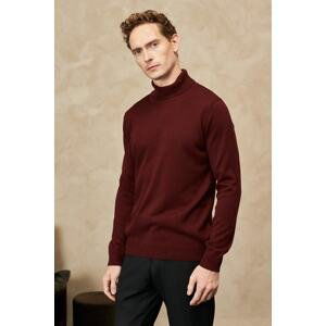 ALTINYILDIZ CLASSICS Men's Burgundy Anti-Pilling Anti Pilling Standard Fit Full Turtleneck Knitwear Sweater