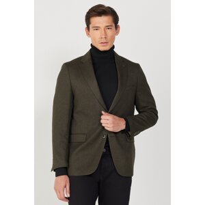 ALTINYILDIZ CLASSICS Men's Khaki Comfort Fit Casual Cut Monocollar Diagonal Patterned Jacket.