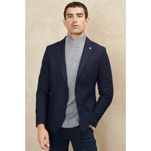 ALTINYILDIZ CLASSICS Men's Navy Blue Slim Fit Narrow Cut Mono Collar Diagonal Patterned Woolen Jacket