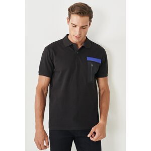 ALTINYILDIZ CLASSICS Men's Black Slim Fit Slim Fit Polo Neck 100% Cotton T-Shirt