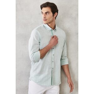 ALTINYILDIZ CLASSICS Men's Khaki Slim Fit Slim Fit Buttoned Collar 100% Cotton Flamed Shirt