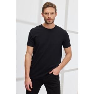 ALTINYILDIZ CLASSICS Men's Black Slim Fit Slim Fit Crew Neck Soft Button Basic T-Shirt