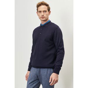ALTINYILDIZ CLASSICS Men's Navy Blue Standard Fit Normal Cut Polo Neck Woolen Dobby Knitwear Sweater