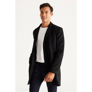 ALTINYILDIZ CLASSICS Men's Black Standard Fit Normal Cut Mono Collar Woolen Coat