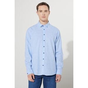 ALTINYILDIZ CLASSICS Men's Blue Comfort Fit Relaxed Cut Buttoned Collar Linen Shirt