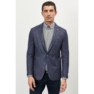 ALTINYILDIZ CLASSICS Men's Navy Blue-White Slim Fit Slim Fit Mono Collar Diagonal Patterned Jacket