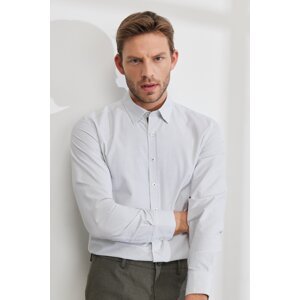 ALTINYILDIZ CLASSICS Men's White-khaki Slim Fit Slim Fit Hidden Button Collar Printed Shirt