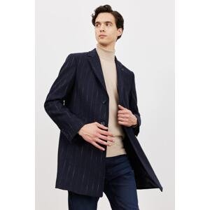ALTINYILDIZ CLASSICS Men's Navy Blue Standard Fit Normal Cut Mono Collar Patterned Woolen Overcoat