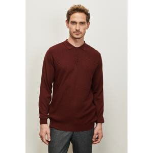 ALTINYILDIZ CLASSICS Men's Burgundy Standard Fit Normal Cut Polo Neck Woolen Dobby Knitwear Sweater