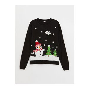 LC Waikiki Girls' Crew Neck Christmas Themed Long Sleeve Knitwear Sweater