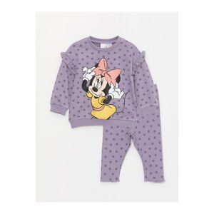 LC Waikiki Crew Neck Long Sleeve Minnie Mouse Printed Baby Girl Sweatshirt and Tracksuit Bottom 2-Piece Set