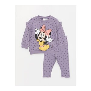 LC Waikiki Crew Neck Long Sleeve Minnie Mouse Printed Baby Girl Sweatshirt and Tracksuit Bottom 2 Set