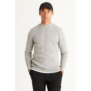 AC&Co / Altınyıldız Classics Men's Gray Melange Slim Fit Slim Fit Half Turtleneck Cotton Jacquard Knitwear Sweater