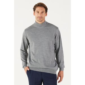 ALTINYILDIZ CLASSICS Men's Gray Melange Anti-Pilling Standard Fit Normal Cut Half Turtleneck Knitwear Sweater