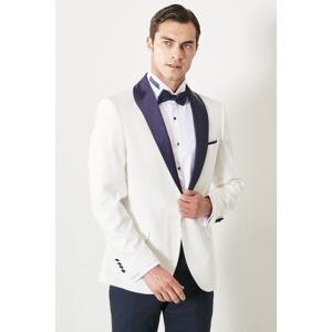 ALTINYILDIZ CLASSICS Men's White-Navy Blue Slim Fit Slim Fit Mono Collar Patterned Classic Tuxedo Suit