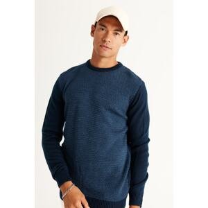 AC&Co / Altınyıldız Classics Men's Navy Blue-Blue Standard Fit Regular Fit Crew Neck Honeycomb Patterned Knitwear Sweater