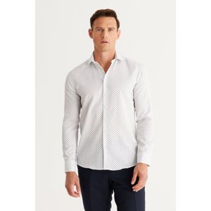 AC&Co / Altınyıldız Classics Men's White-Navy Blue Slim Fit Slim Fit Small Italian Collar Patterned Cotton Shirt