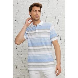 ALTINYILDIZ CLASSICS Men's White Light Blue Comfort Fit Comfortable Cut Polo Neck 100% Cotton Pocket Patterned T-Shirt