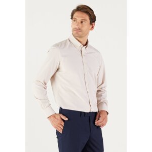 AC&Co / Altınyıldız Classics Men's Beige Slim Fit Slim Fit Oxford Buttoned Collar Gingham Cotton Shirt
