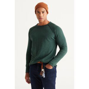 AC&Co / Altınyıldız Classics Men's Green Recycle Standard Fit Regular Fit Crew Neck Cotton Muline Patterned Knitwear Sweater