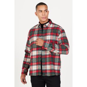 AC&Co / Altınyıldız Classics Men's Red Khaki Oversize Wide Cut Buttoned Collar Plaid Patterned Lumberjack Winter Shirt Jacket