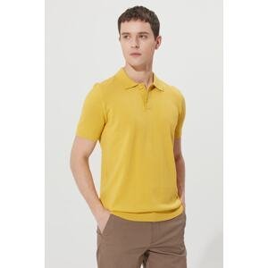 AC&Co / Altınyıldız Classics Men's Yellow Standard Fit Regular Fit Polo Neck 100% Cotton Patterned Short Sleeve Knitwear T-Shirt