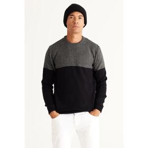 AC&Co / Altınyıldız Classics Men's Anthracite-black Standard Fit Regular Fit Crew Neck Colorblok Patterned Knitwear Sweater