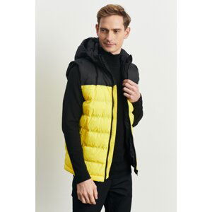 AC&Co / Altınyıldız Classics Men's Black-yellow Standard Fit Regular Fit Hooded Puffer Vest