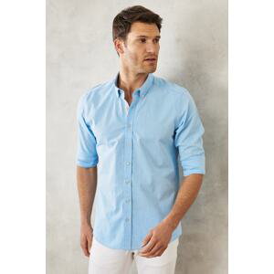 AC&Co / Altınyıldız Classics Men's Blue Slim Fit Slim Fit Buttoned Collar 100% Cotton Plain Casual Shirt