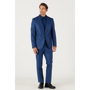 ALTINYILDIZ CLASSICS Men's Blue Slim Fit Slim Fit Mono Collar Plaid Classic Woolen Suit