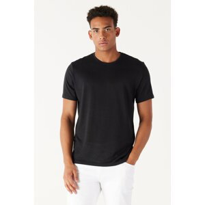 ALTINYILDIZ CLASSICS Men's Black Slim Fit Slim Fit Crew Neck Short Sleeve Linen Look T-Shirt