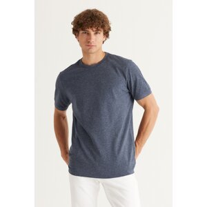 AC&Co / Altınyıldız Classics Men's Navy Blue Melange Slim Fit Narrow Cut Crew Neck Cotton Pique T-Shirt