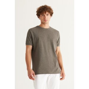 AC&Co / Altınyıldız Classics Men's Khaki Melange Slim Fit Narrow Cut Crew Neck Cotton Pique T-Shirt
