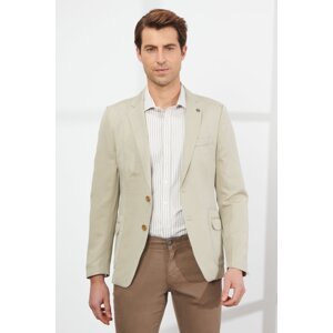 ALTINYILDIZ CLASSICS Men's Beige Slim Fit Slim Fit Mono Collar Patterned Linen Jacket