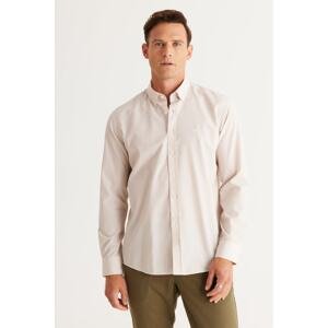 AC&Co / Altınyıldız Classics Men's Beige-White Slim Fit Slim Fit Buttoned Collar Cotton Striped Shirt