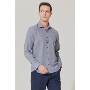ALTINYILDIZ CLASSICS Men's Navy Blue Slim Fit Slim Fit Classic Collar Cotton Dobby Shirt