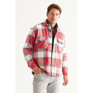 AC&Co / Altınyıldız Classics Men's Red Ecru Oversize Wide Cut Buttoned Collar Winter Shirt Jacket