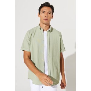 AC&Co / Altınyıldız Classics Men's Khaki Slim Fit Slim Fit Buttoned Collar Seerpy Patterned Short Sleeve Shirt