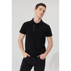 ALTINYILDIZ CLASSICS Men's Black Slim Fit Narrow Cut Polo Neck 100% Cotton Short Sleeve Printed T-Shirt