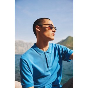 ALTINYILDIZ CLASSICS Men's Turquoise 100% Cotton Roll-Up Collar Slim Fit Slim Fit Polo Neck Short Sleeve T-Shirt