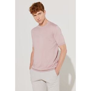 ALTINYILDIZ CLASSICS Men's Pale Pink Standard Fit Regular Fit Crew Neck 100% Cotton Short Sleeve Knitwear T-Shirt