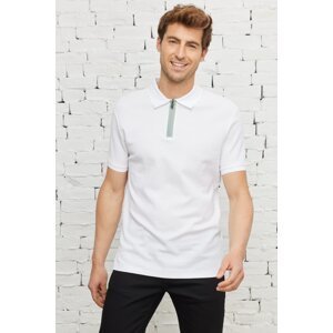 ALTINYILDIZ CLASSICS Men's White Slim Fit Slim Fit Polo Neck 100% Cotton Honeycomb Pattern Short Sleeve T-Shirt