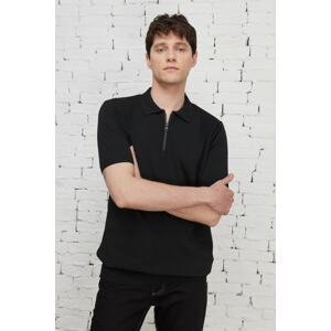 ALTINYILDIZ CLASSICS Men's Black Standard Fit Regular Cut Polo Neck Short Sleeve Knitwear T-Shirt