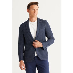 ALTINYILDIZ CLASSICS Men's Navy Blue-White Slim Fit Slim Fit Mono Collar Patterned Jacket